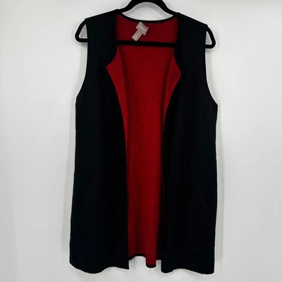 Chicos Negro Rojo Sin Mangas Chaleco Largo Tejido Frente Abierto Cárdigan Mujer Talla 1 M Foto 1 de 4