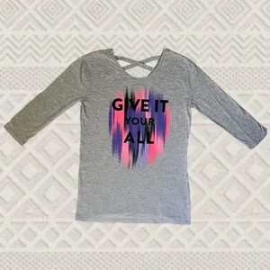Justice Girls Give It Your All Tunic Top Size 14 Gray 3/4 Sleeve Criss Cross Top - Picture 1 of 8