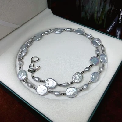 14-15 mm  natural  baroque gray  pearl necklace 80cm - Image 1 of 4
