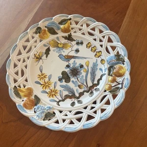 1955 Este Ceramiche VTG Bird Plate Italy Wildlife Hand Painted Bird Fruit 8.5” - Picture 1 of 11
