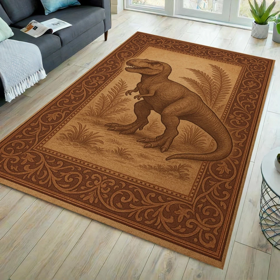 Dinosaurs rug, dinosaur fossil rug, animal fossil rug, dinosaur print rug - Image 1 of 4