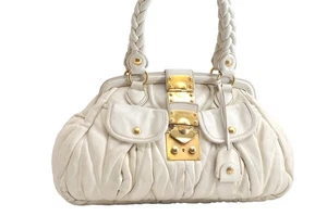 Authentic MIU MIU Vintage Matelasse Leather Shoulder Hand Bag White 4126N - Picture 1 of 10