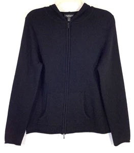 LORD & TAYLOR Size XL Women’s Black 100% Cashmere Full-zip Hoodie - Picture 1 of 13