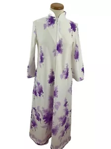 Bata caftán vintage David Brown para mujer P Muumuu cremallera púrpura flor lila - Imagen 1 de 11