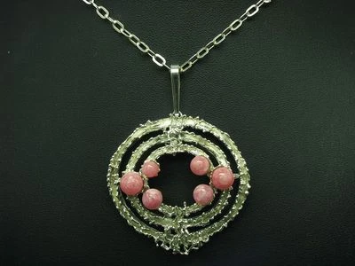 835 Argento Collana Pendente Con Quarzo Rosa Ricoperto / Vero Argento/55 0cm/25 - Immagine 1 di 4