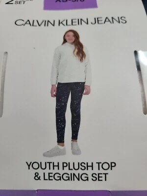 Conjunto de Top e Legging de Pelúcia Juvenil Calvin Klein, Parte Superior Branca Preta, XS-5/6, NOVO - Imagem 1 de 3