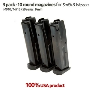 3 Pack Smith & Wesson 59/M915/M910/Marlin Camp 9 10 Round 9MM Magazines Blue - Picture 1 of 1