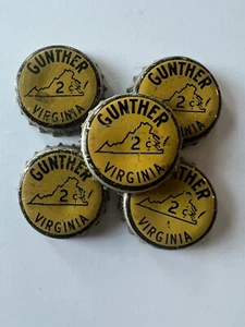 5 Vintage Gunther Virginia Soda Pop Beverage Soft Drink Bottle Cap Crown Yellow - Picture 1 of 4