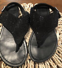 Womens Black Sequins Thong Sandal With Side Buckle In Size 6