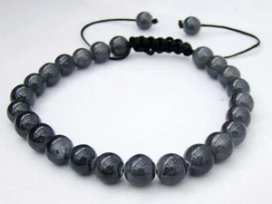 Herren Makramee Perlen Armband alle 8mm grau Glasperlen Geschenk für Ihn Schmuck - Bild 1 von 1