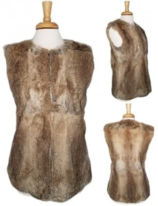 Chaleco La ROK Marrón 100% Piel de Conejo Real Para Mujer Talla L Reversible Cremallera Completa Forro - Imagen 1 de 13