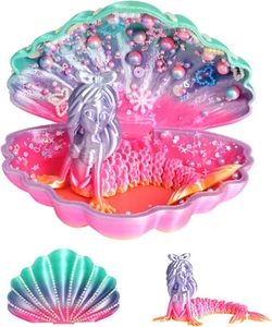 3D-gedruckte Meerjungfrau in einer Muschel, inklusive Basteldekoration zum Selbermachen, rosa/türkis Regenbogen - Bild 1 von 19