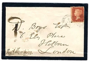 GB QV 1862 1d. Red Plate 50 QI C12 ON MOURNING COVER FROM STRATHFIELD SAYE VFU - Picture 1 of 3