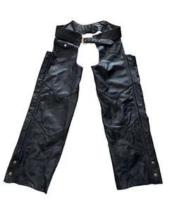 Harley Davidson Leather Chaps Embroidered Logo Black Snaps Zip Leg Men’s Size L - Picture 1 of 9