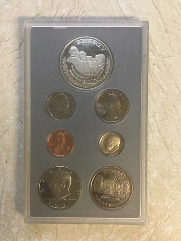 1991 Prestige Proof Set Mount Rushmore Commemorative SILVER $1 Coin  7 Coins Set Cover