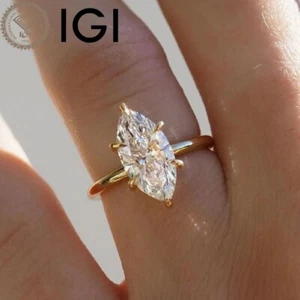Marquise 2.50Ctw Lab Grown IGI Certified Diamond Solitaire Wedding Ring 14K Gold - Picture 1 of 13