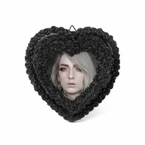 Black Rose Heart Picture Frame for 3x3 Photo, Alchemy Gothic, Table or Wall Hung - Picture 1 of 2