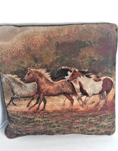 Horse Throw Pillow Mustang Run USA C. Cummings Home Tapestry 16X16 - Picture 1 of 3