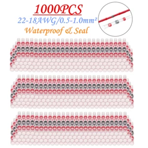 1000PCS 22-18AWG Waterproof Solder Seal Heat Shrink Butt Wire Connector Terminal - Picture 1 of 17