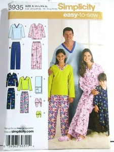Simplicity Muster 3935 Gr. XS - XL Easy Unisex Kind Teen Erwachsene Pyjama Sets - Bild 1 von 2