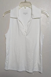 Camisa Tahari Essentials Blanca Sin Mangas Tejida Suave Grande Mediana Cuello - Imagen 1 de 3