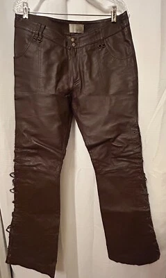 Pantalones con cordones vintage Spiegel de cuero marrón acampanado talla 8 Foto 1 de 4