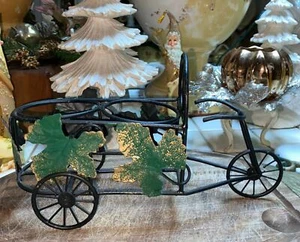Ornate Metal Bicycle Wagon ~ Green, Gold and Black Patina ~ Vintage 11"x6"x4" - Picture 1 of 6