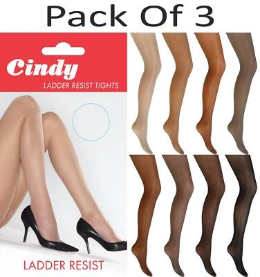 Cindy Ladder Resist Tights 20 Denier Reinforced Body & Toe Underwear (Pack of 3) - Image 1 of 2