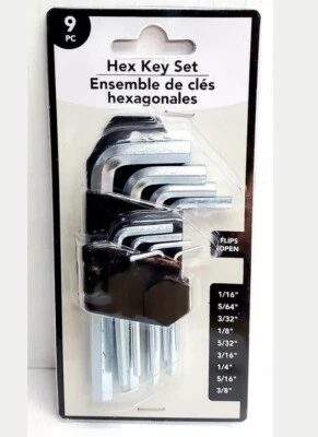 ALLEN WRENCH KEY SET, 9pc; Sizes: 1/16", 5/64", 3/32", 1/8", 5/32", 3/16", 1/4" - Image 1 of 3