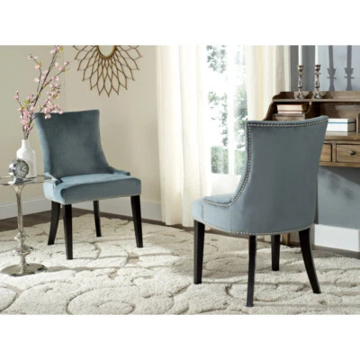SAFAVIEH Lester 19''H Dining Chair Set of 2 Silver Nail Head | Blue | - Image 1 of 4