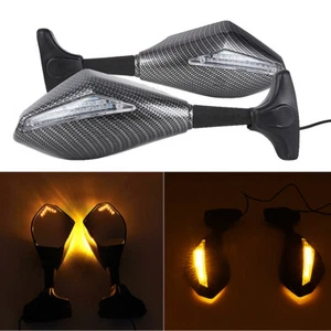 Carbon Rear View Mirrors W/ LED Turn Signal For YAMAHA YZF R1 R6 FZ1 FZ6 600R R3 - Picture 1 of 12
