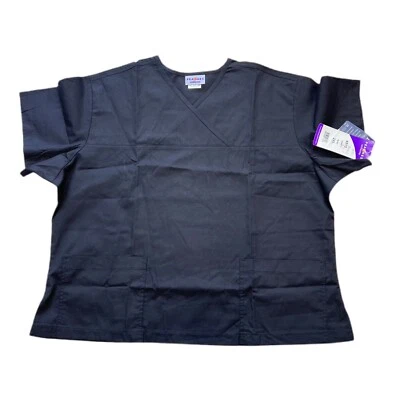 PEACHES Uniforms Womens SCRUB top Sz XXL Black 4513 - Front Pockets NEW - Image 1 of 4