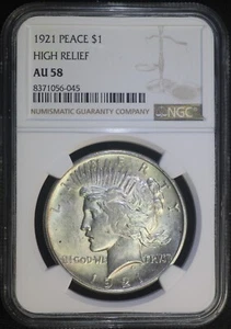 1921 Peace Silver Dollar NGC AU58 High Relief Key Date Coin #N45 - Picture 1 of 2