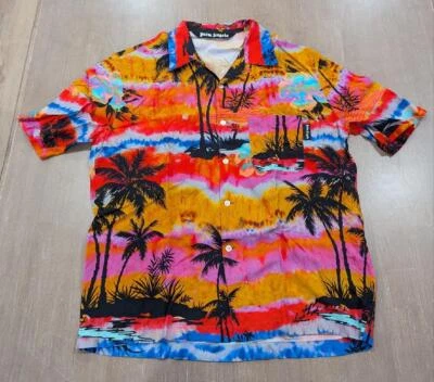 $650 PALM ANGELS Psychedelic Palms SS Button Up Camp Shirt 46 US Small - Image 1 of 4