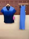 NEW Ceil Blue Print Scrubs Set With Koi XS Top & Carhartt XS Petite Pants NWT