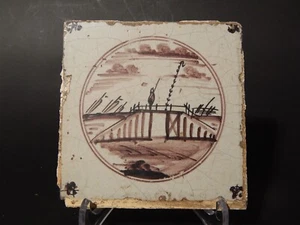 ANTICA PIASTRELLA MATTONELLA CERAMICA DELFT DEL 1700 DECORO AL MANGANESE (485) - Bild 1 von 4