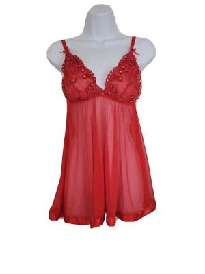 Lencería para dormir Tracy sexy transparente con cuello en V de encaje, roja, mediana nueva sin etiquetas Foto 1 de 4
