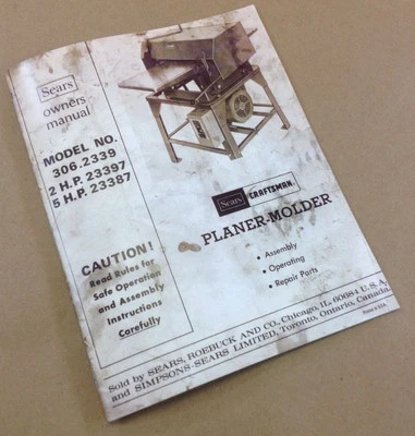 Craftsman 306.2339 Planer Moulder Owners Operators Parts Service Manual Shop - Image 1 of 3