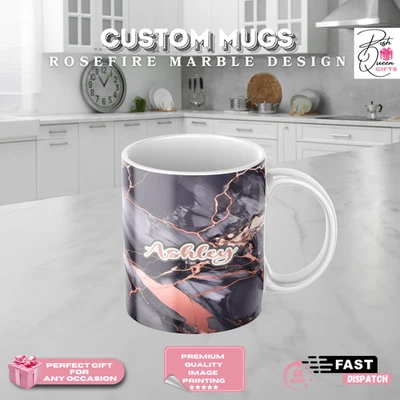 Personalisierte Kaffeetasse Schwarz Rosegold Marmor Kaffeetasse Geschenk für Sie Ihn - Bild 1 von 4