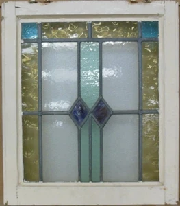 GEOMETRICAL OLD ENGLISH LEADED STAINED GLASS WINDOW 19" X 21.75" - Picture 1 of 3