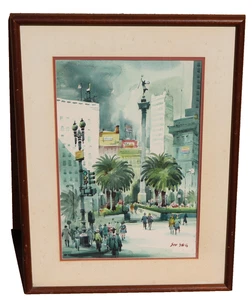 SUN YING Original Aquarell Union Square Szene mit Statue The Dewey Monument - Bild 1 von 6