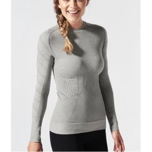 Top BLANQI para mujer gris manga larga contorno soporte deportivo capa base talla grande - Imagen 1 de 7