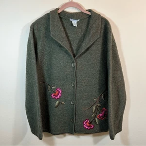 Vintage The Eagle’s Eye Damen Strickjacke grün Wolle Blumen bestickt XL Boho - Bild 1 von 11