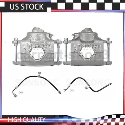 4x Front Car Brake Calipers with Brake Hose Line Fits 1975 1976 Chevrolet P10 - Image 1 of 4