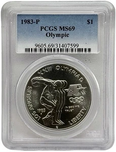 1983-P Olympic Los Angeles Silver Commemorative Dollar PCGS MS69 - Picture 1 of 2