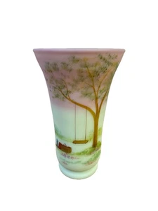 Fenton 2006 Four 4 Seasons Summer Lotus Mist Burmese Art Glass Vase LE 1500 QVC - Picture 1 of 7