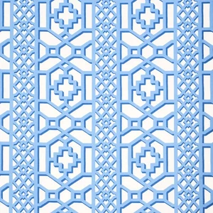 Schumacher Fretwork Lattice Print Fabric- Zanzibar Trellis Blue REMNANT 36"x43" - Picture 1 of 3