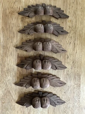 (6)维多利亚Eastlake踏板抽屉拉生雕刻木果坚果叶 — 第 1/4 张图片