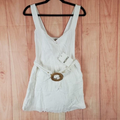 Mini Vestido Show Me Your Mumu Cosmo Para Mujer Pequeño Blanco Algodón Calado Espalda Cinturón Foto 1 de 4
