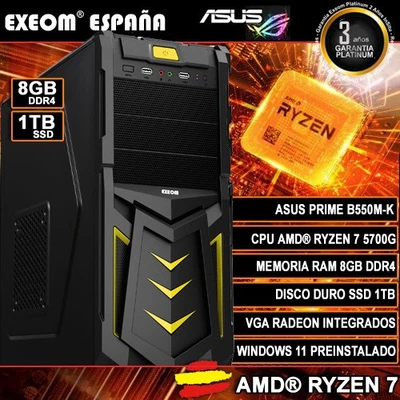Ordenador Gaming Pc AMD Ryzen 7 5700G 8GB DDR4 SSD 1TB de Sobremesa Windows 11 - Imagen 1 de 4